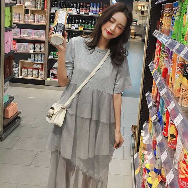 Rochie moderna pentru femei insarcinate in negru si gri