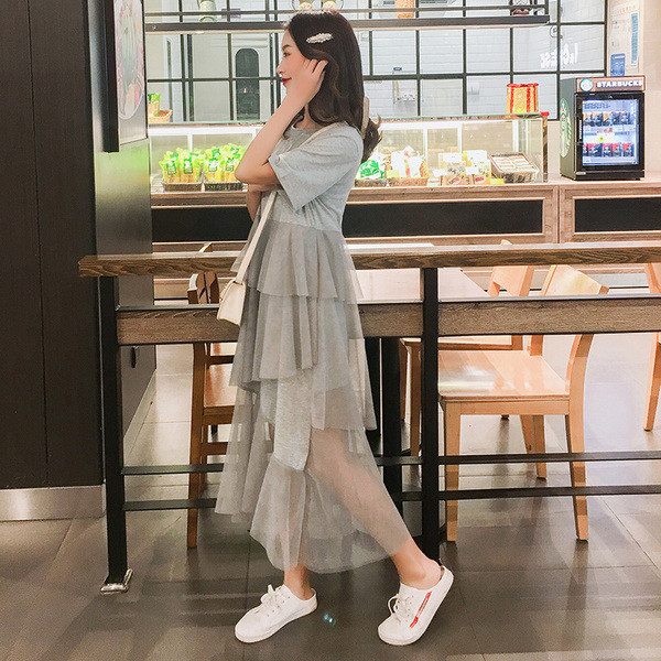 Rochie moderna pentru femei insarcinate in negru si gri