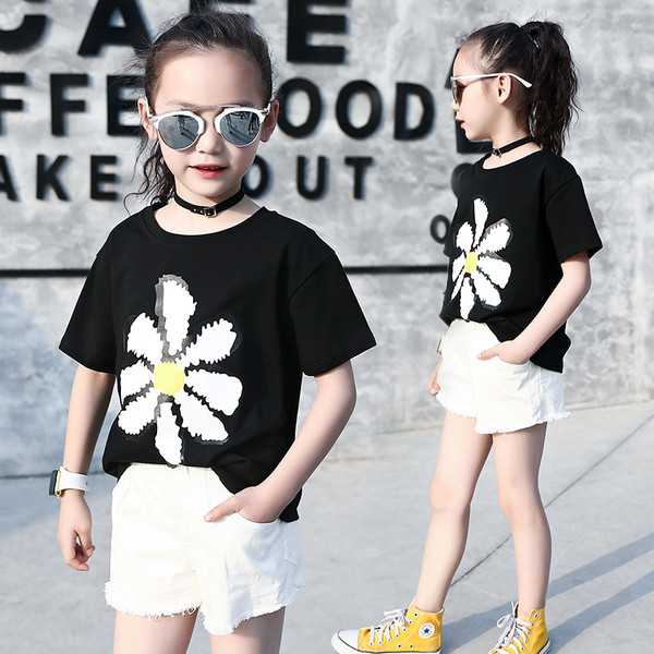 Sport-hétköznapi gyerek póló lányoknak két színben rátéttel