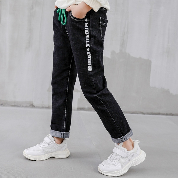 Blugi casual pentru copii cu sireturi in negru