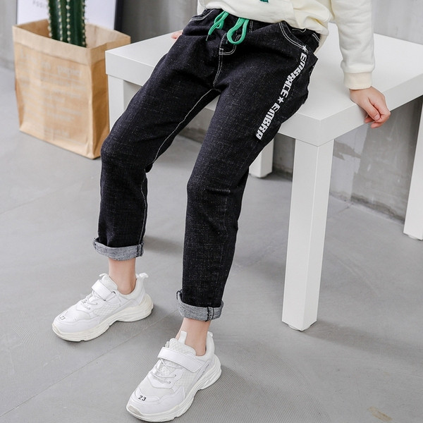 Blugi casual pentru copii cu sireturi in negru