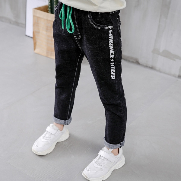 Blugi casual pentru copii cu sireturi in negru