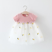 Rochie eleganta pentru copii in roz si galben cu broderie