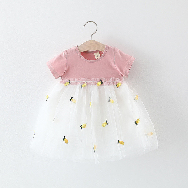 Rochie eleganta pentru copii in roz si galben cu broderie