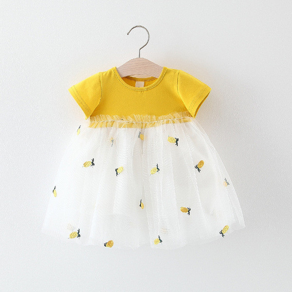 Rochie eleganta pentru copii in roz si galben cu broderie