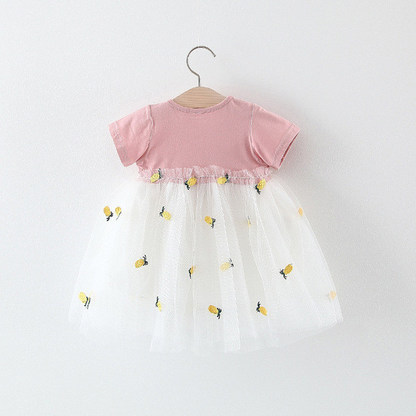 Rochie eleganta pentru copii in roz si galben cu broderie