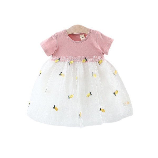 Rochie eleganta pentru copii in roz si galben cu broderie