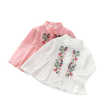 Μοντέρνο παιδικό πουκάμισο για κορίτσια με κεντήματα σε δύο χρώματα