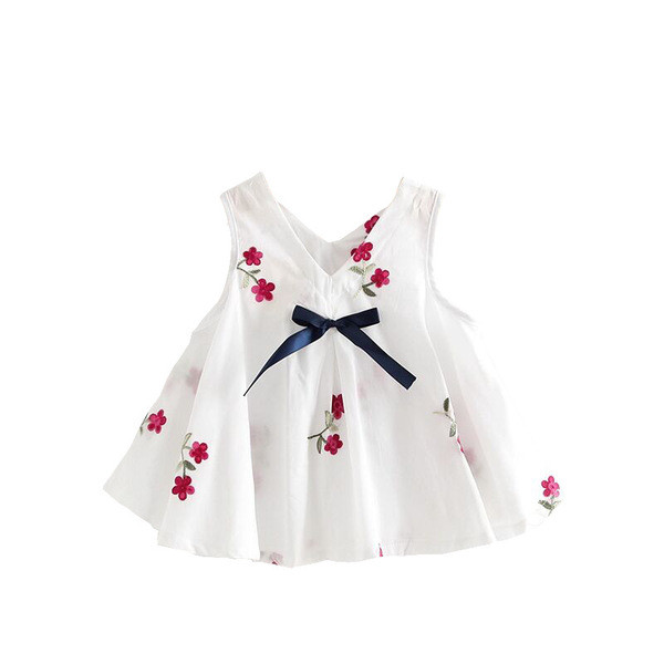 Rochie casual pentru copii cu broderie si panglica