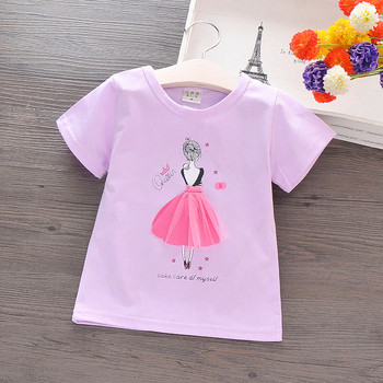 Стилна детска тениска за момичета с апликация в няколко цвята 