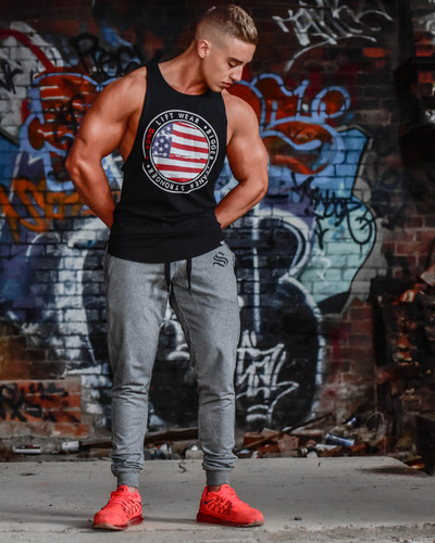 Pantaloni sport pentru bărbați în trei culori cu inscripție