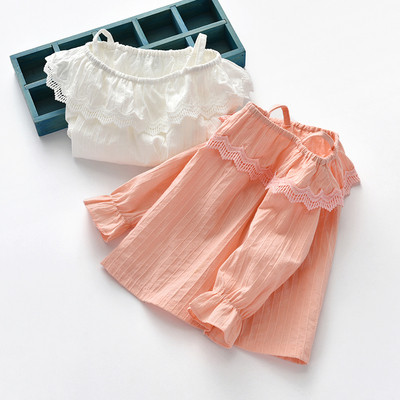 Детска блуза за момичета с елемент дантела в два цвята 