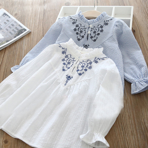 Παιδικό πουκάμισο για κορίτσια με κεντήματα και O-λαιμό σε δύο χρώματα