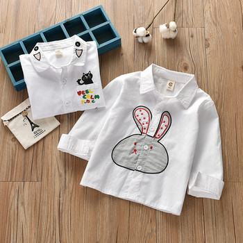 Παιδικό πουκάμισο για κορίτσια με κεντήματα και εφαρμογή σε λευκό χρώμα
