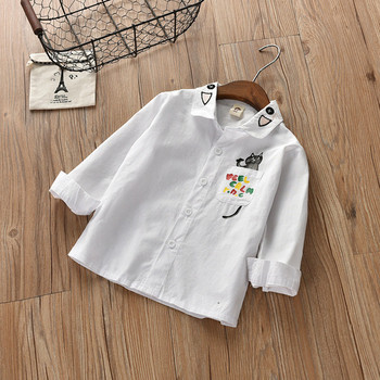 Παιδικό πουκάμισο για κορίτσια με κεντήματα και εφαρμογή σε λευκό χρώμα