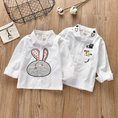 Детска риза за момичета с бродерия и апликация в бял цвят 