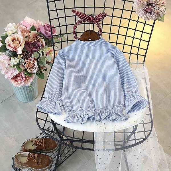 Cămașă modernă pentru copii pentru fete cu element perlat în albastru