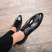 Pantofi barbatesti eleganti din piele ecologica cu lac si model ascutit