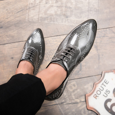 Pantofi barbatesti eleganti din piele ecologica cu lac si model ascutit