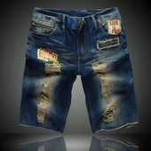 Blugi scurti moderni pentru bărbați cu aplicații și motive rupte