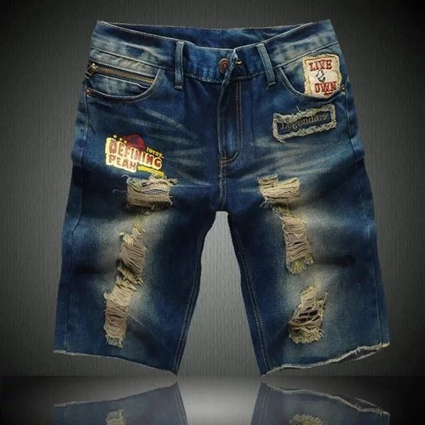 Blugi scurti moderni pentru bărbați cu aplicații și motive rupte