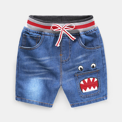 Modern gyerek rövid farmernadrág fiúknak nyakkendővel és hímzéssel