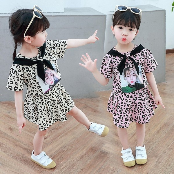 Rochie casual pentru copii in doua culori cu aplicatie