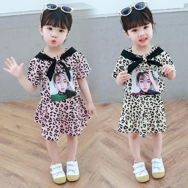 Rochie casual pentru copii in doua culori cu aplicatie