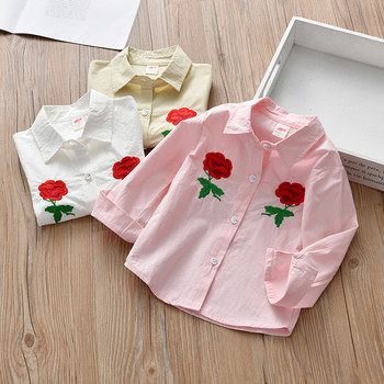Актуална детска риза за момичета с бродерия в три цвят 