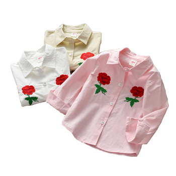 Актуална детска риза за момичета с бродерия в три цвят 