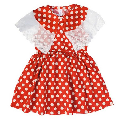 Modern gyerekruha három színű pöttyökben, csipkével