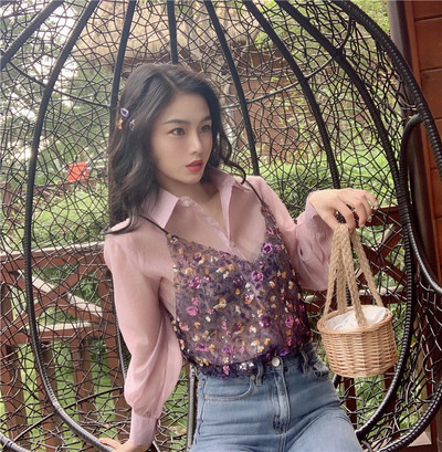 Μοντέρνο γυναικείο πουκάμισο  σε μοβ χρώμα