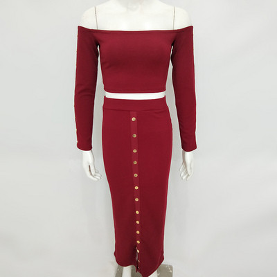 Set de dama modern din doua parti in mai multe culori cu nasturi