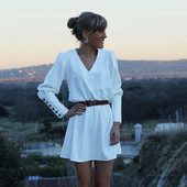 Stílusos női ruha V-nyakkal, három színben, hosszú ujjal