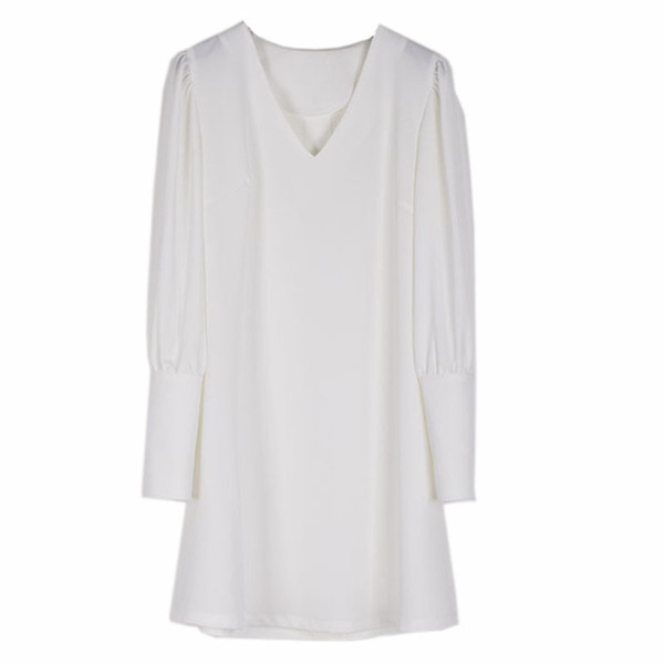Stílusos női ruha V-nyakkal, három színben, hosszú ujjal