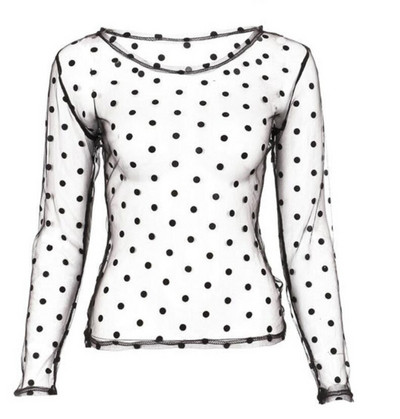 Modern női blúz tüll fehér és fekete pöttyökkel