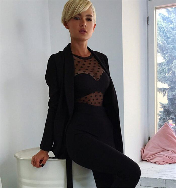 Modern női blúz tüll fehér és fekete pöttyökkel