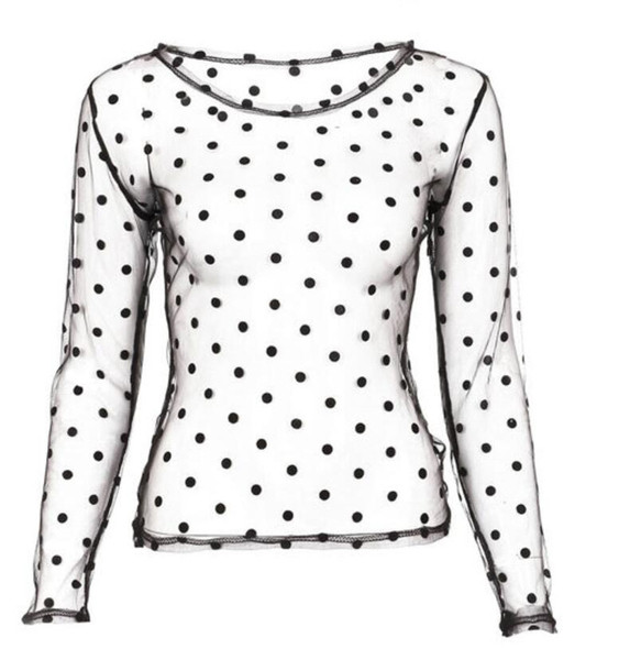 Modern női blúz tüll fehér és fekete pöttyökkel