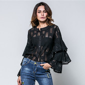 Stílusos női ing lótusz ujjú fekete, fehér és zöld színben