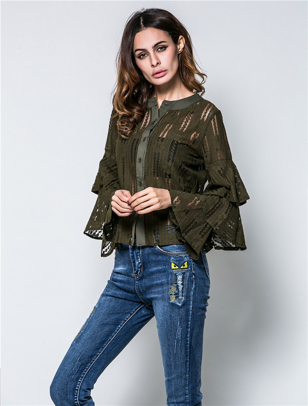 Stílusos női ing lótusz ujjú fekete, fehér és zöld színben