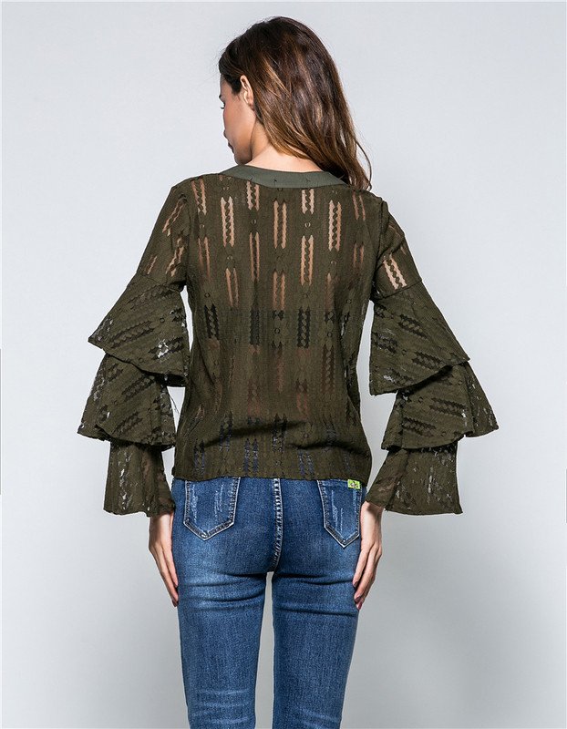 Stílusos női ing lótusz ujjú fekete, fehér és zöld színben