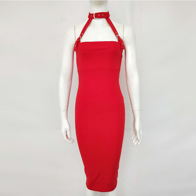 Μοντέρνο γυναικείο φόρεμα σε κόκκινο και μαύρο χρώμα