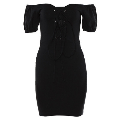 Aktuális női ruha nyakkendővel, fekete színben