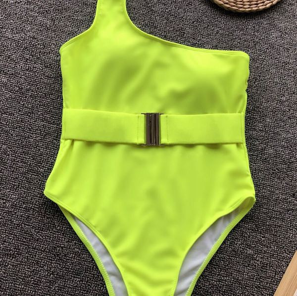 Stílusos női fürdőruha övvel, neon színben