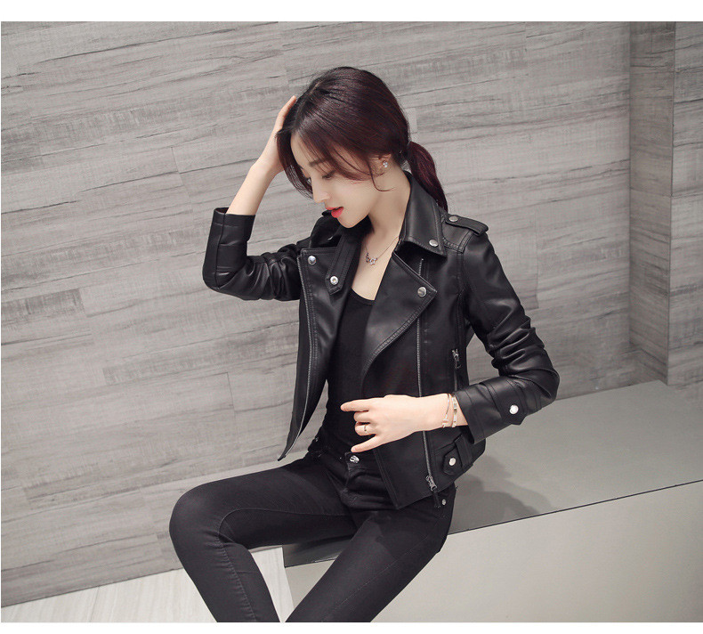 Modern női kabát eko bőrből, fekete színben