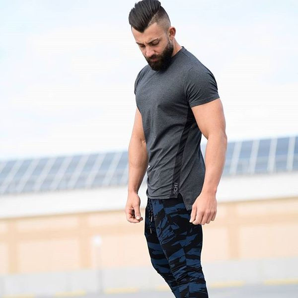 Férfi sportnadrág terepszínű mintával, kék színben