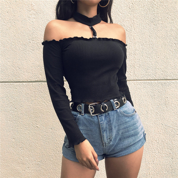 Fekete színű női blúz ejtett ujjal