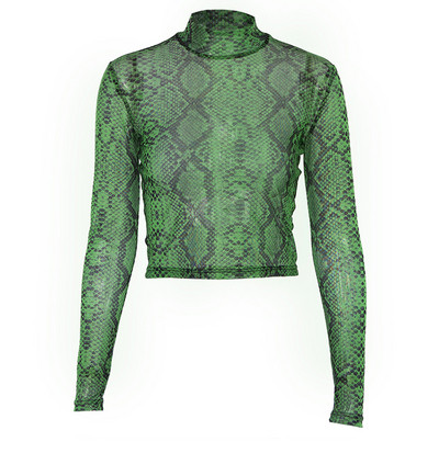 Modern női blúz, hosszú ujjú barna és zöld mintával