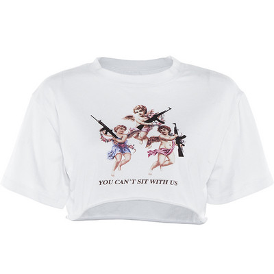 Női sportpóló fehér színben, mintával