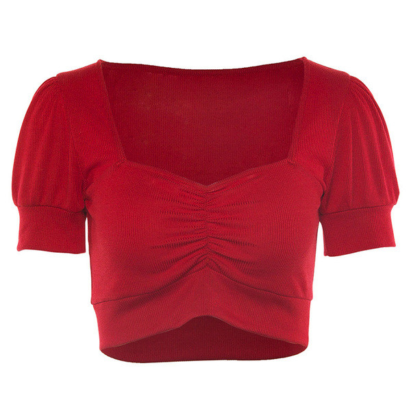 Γυναικεία  μπλούζα σε κόκκινο χρώμα με τετράγωνο ντεκολτέ